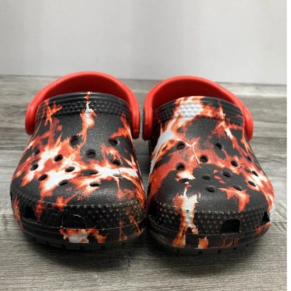Crocs Toddler C5 Classic Clog Fire Tie Dye Red Black Flame Slip On Shoes - Picture 3 of 7
